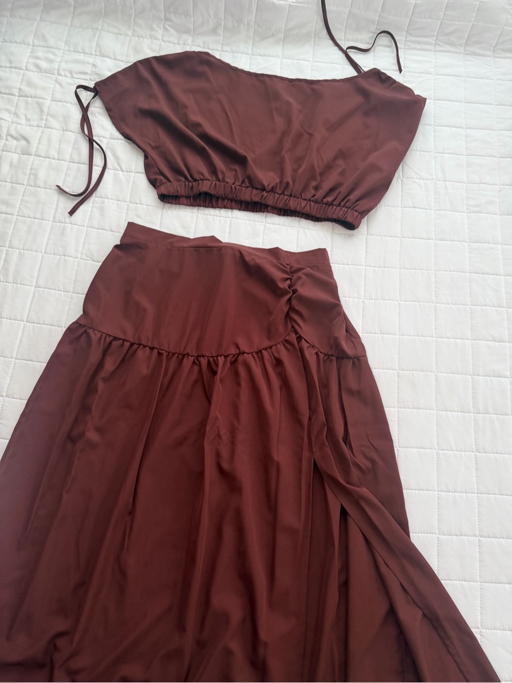 Women’s Brown Midi Skirt - Sleek Ruched Design